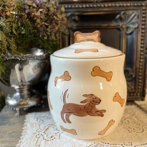 Vintage Inspirado Hand painted ceramic dog cookie jar large canister